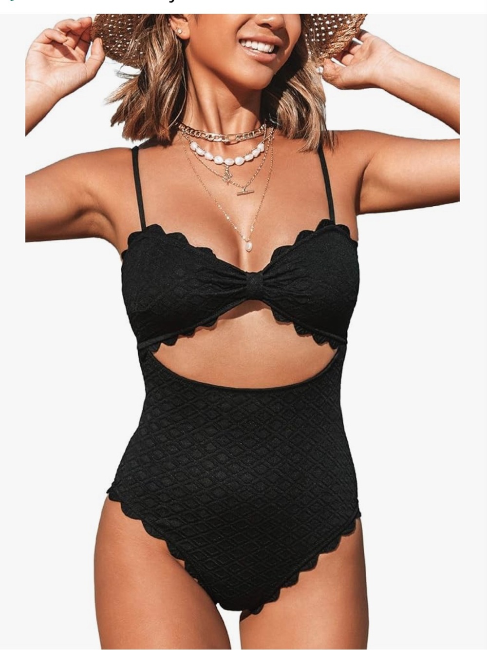 Scallop Trim Black Cutout One-Piece Swimsuit